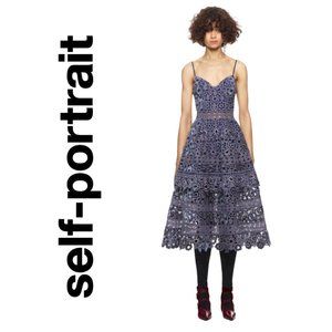 Self Portrait Floral Embroidery Cut-Out Midi Dress